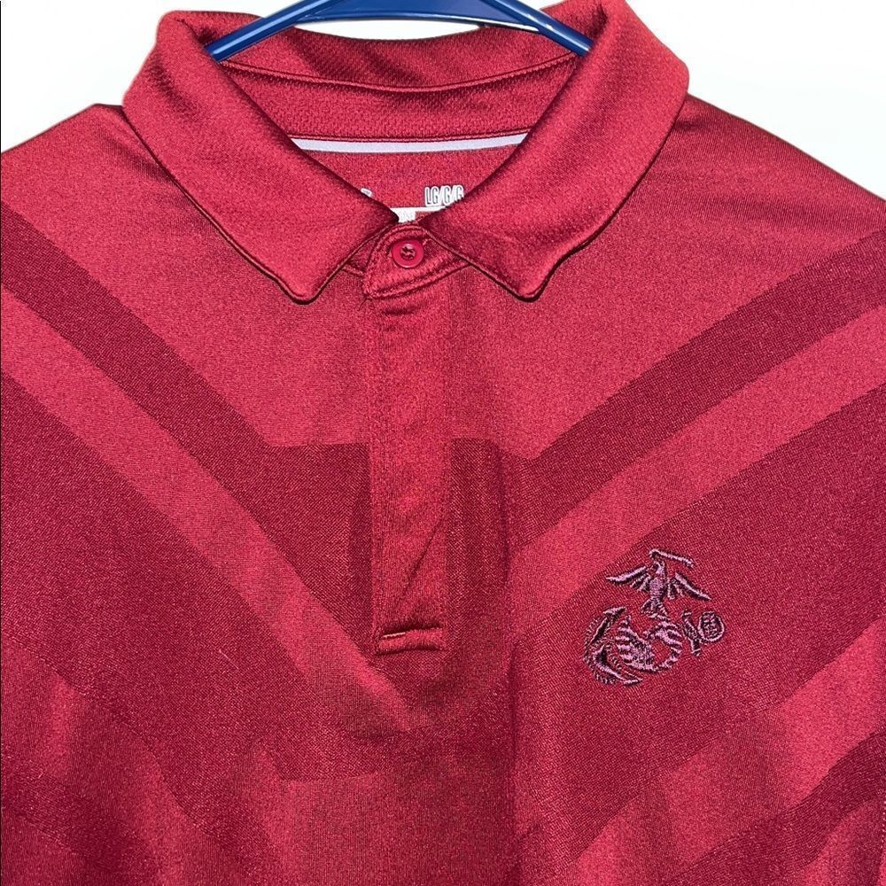 Red Chevron Stripe USMC Marine Corps Golf Polo Shirt L Heatgear Hidden Buttons